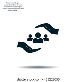 group of people and hand web icon. vector design