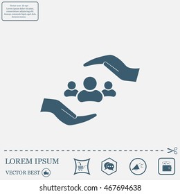 group of people and hand web icon. vector design
