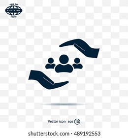 group of people and hand web icon. vector design