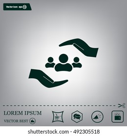 group of people and hand web icon. vector design