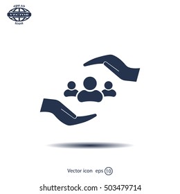 group of people and hand web icon. vector design