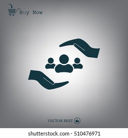 group of people and hand web icon. vector design