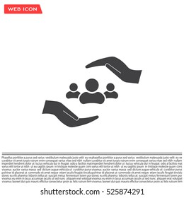 group of people and hand web icon. vector design