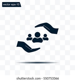 group of people and hand web icon. vector design