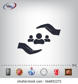 group of people and hand web icon. vector design