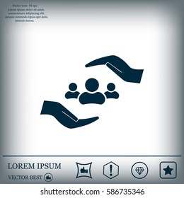 group of people and hand web icon. vector design