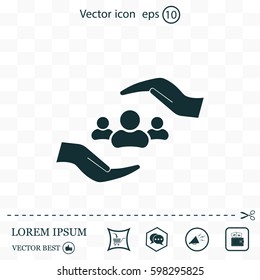 group of people and hand web icon. vector design