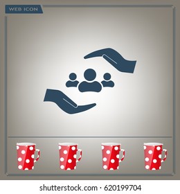 group of people and hand web icon. vector design