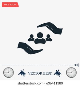 group of people and hand web icon. vector design
