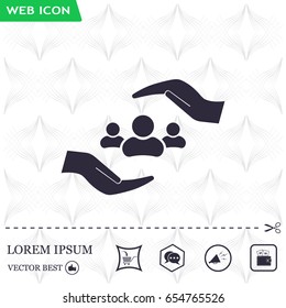 group of people and hand web icon. vector design