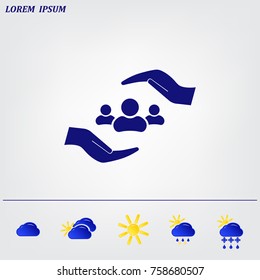 group of people and hand web icon. vector design