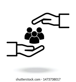 Group of people and hand web icon.help hand icon, support people