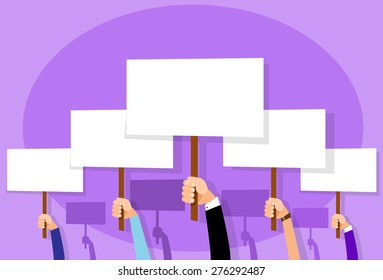 Group of People Hands Crowd Hold Placard Sign Board Blank with Copy Space Flat Design Vector