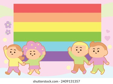 Group of people happy on Pride Month , Illustration cartoon style.