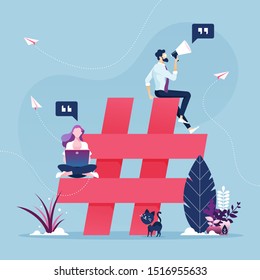 Group of people with hashtag icon-Social media marketing concept