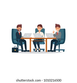 Group of people having conference, business collaboration cartoon vector Illustration