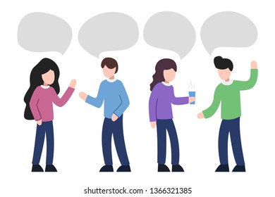 Group of people having conversation. People with blank speech bubbles. Flat colors. Web banner. Vector illustration.