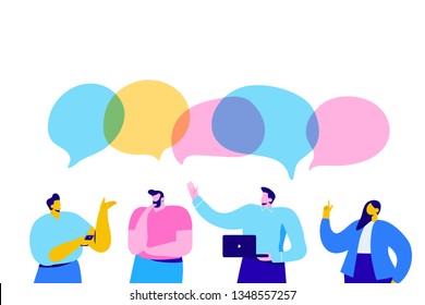 Group of people having conversation Communication, discussing. Dialogue speech bubbles.Flat vector illustration.