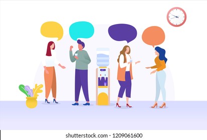 Group of people having conversation and drink water, office cooler chat vector illustration concept, can use for, landing page, template, ui, web, mobile app, poster, banner, flyer
