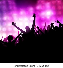 A group of people having a good time. Crowd infront of a stage. Vector