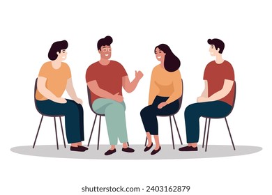 Grupo de personas con una agradable discusión en una reunión de trabajo, ilustración vectorial en estilo moderno de dibujos animados planos