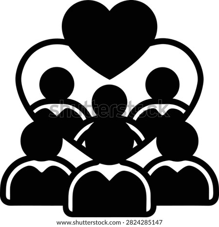 Group of people with heart icon, representing community support, family love, and social care vector illustration