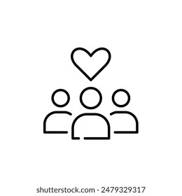 Grupo de personas y corazón. Comunidad de apoyo. Solidaridad, compasión y caridad. Icono de Vector perfecto