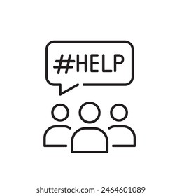 Group of people and help message. Community support and online assistance network. Pixel perfect vector icon