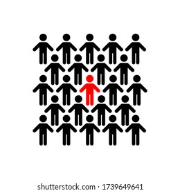 Group of people with Herd immunity agains virus bacteria. Vector flat illustration of an infected person as a virus spread in society. Coronavirus covid prevention, vaccination vaccine infogpahic.