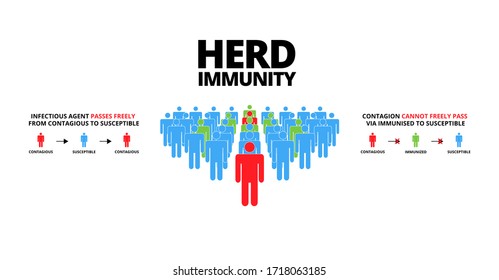 Gruppe von Menschen mit Herd Immunität Text.Konzept der Herd Immunität oder eine Gruppe von Menschen, die mit der infizierten Person infiziert sind als Virus verbreitet in der Gesellschaft.Vektorgrafik.Flat Stil Infografik.