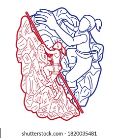 Group of people Hiker climbing mountain hiking cartoon graphic vector	