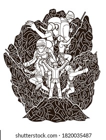 Group of people Hiker climbing mountain hiking cartoon graphic vector	