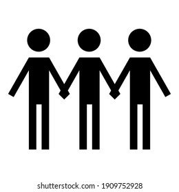 Group of people holding by hands. Vector icon.