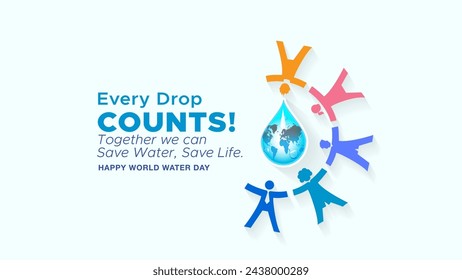 Group of people holding clean water drop. World water day awareness banner poster and background.