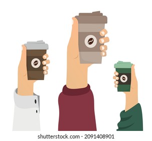 group of people holding coffee cups, vector isolated. Coffee  concept. Vector illustration