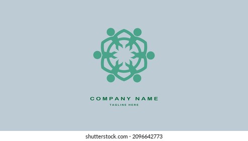 Group of people holding hands with a star shape in green concept. Modern logo ideas for cooperation in business, technology, health, medicine, care, humanity, social media, or community