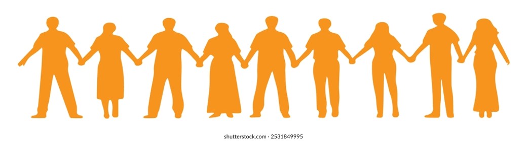 Group of People holding hands together silhouette. family and children holding hands silhouettes collection.  vector illustration. Eps 10