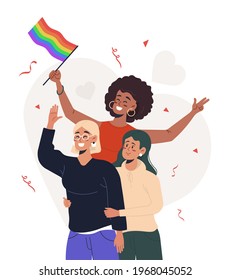 A group of people holding a huge rainbow heart. LGBT community. Human rights. Flat editable vector illustration, clip art