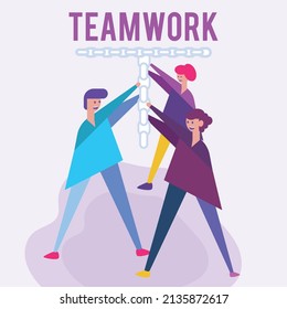 Group of people holding a T Teamwork concept Vector