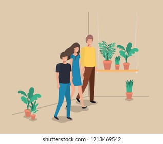 group of people with houseplants in shelf