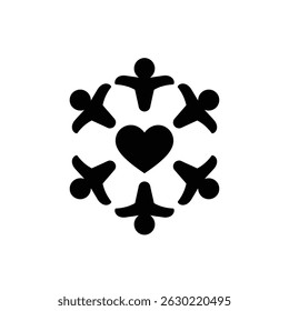 Group of people hugging a heart representing community unity and love together