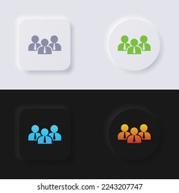 Conjunto de iconos de grupo de personas, botón de neumorfismo Multicolor diseño de interfaz de usuario suave para diseño web, IU de aplicación y más, Button, Vector.