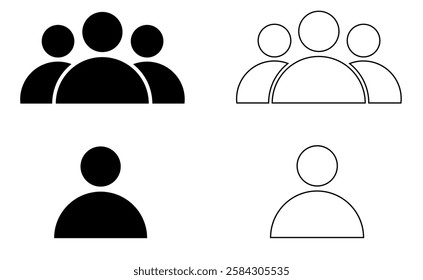 A Group People icon typically features multiple human silhouettes or figures standing together, symbolizing a team, community, users, social connections, or collaboration.