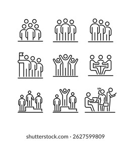 Group of people icons set simple outline flat illustration
