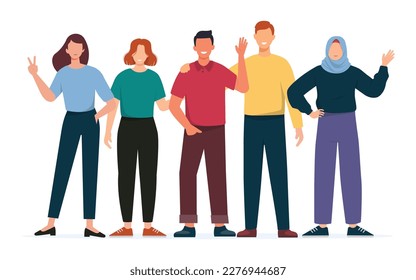 Group of people illustration set. Teamwork, cooperation, friendship concept, patnership. Vector illustration.