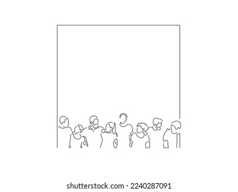 Group of people joined in line art drawing style. Composition of casual people. Black linear sketch isolated on white background. Vector illustration design.