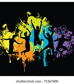 group of people jumping on an ink splash background