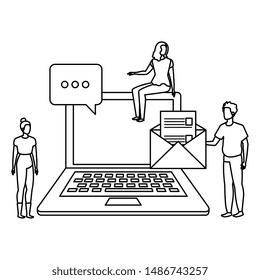 group of people with laptop characters