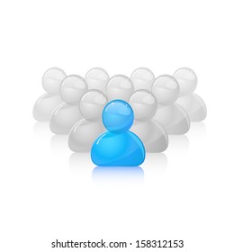 Group of People and Leader in Front. Vector Icon Isolated on White Background