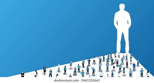 Group of people with leader silhouette. Teamwork concept. Vector illustration